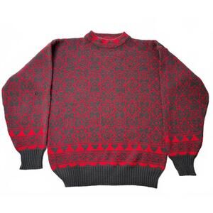 Vintage G.F.P Pledge Trading Unisex Red and Gray Knit Fair Isle Sweater Size XL